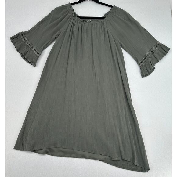 Naif Green Gauze Lined Dress Ruffled Sleeve Lightweight Cottagecore Boho M - Picture 2 of 6